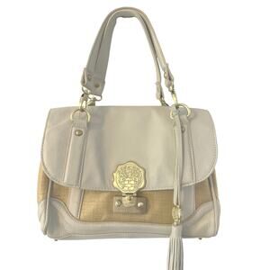 Vince Camuto Bold Gold Medallion cream pebble leather/rattan